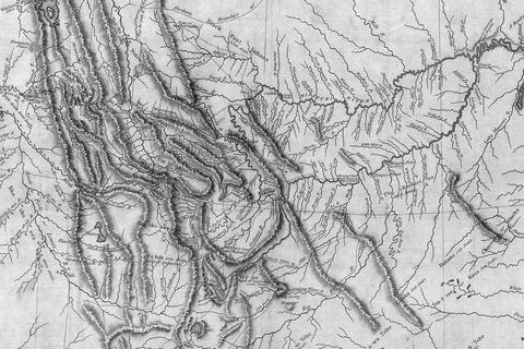 Clark's 1814 map of the same country, filled in with rivers and mountain ranges.